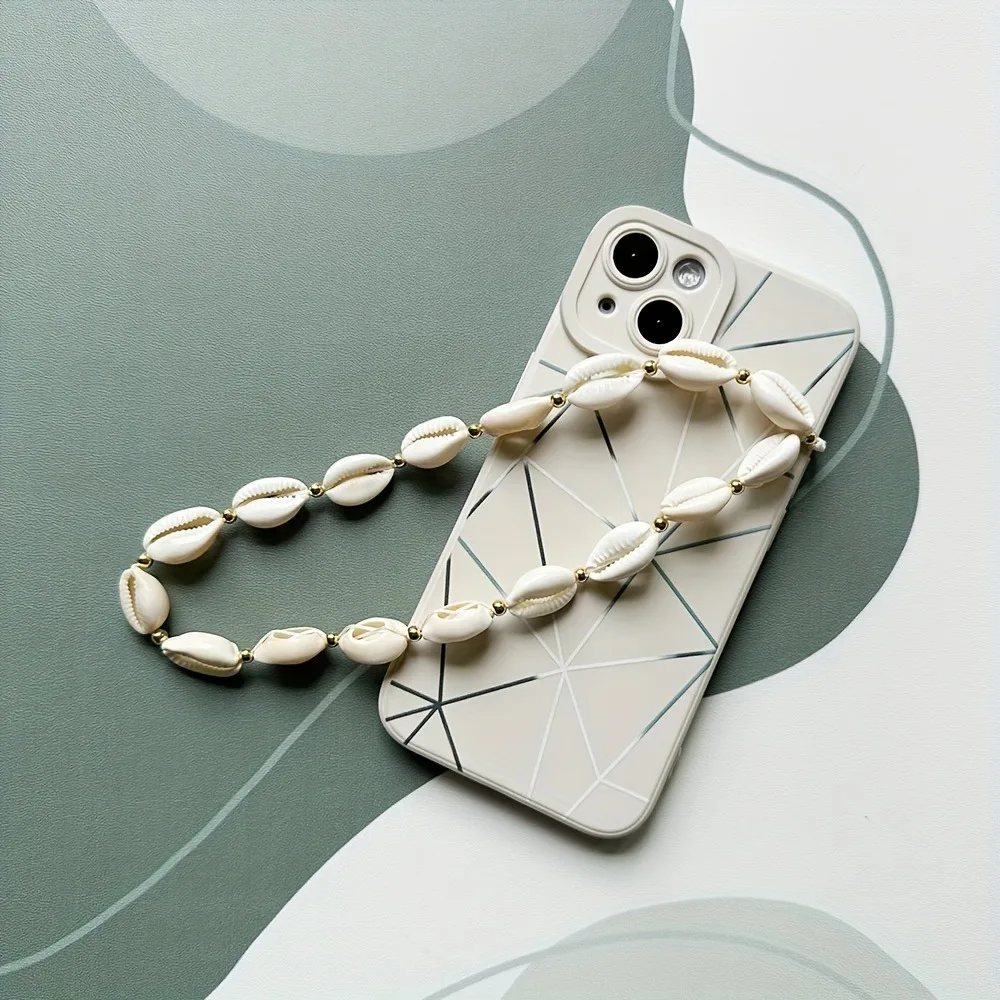 White Conch Shell Beaded Phone Chain Lanyard Fashion Ocean Style Wrist Strap For Women For iPhone Universal Accessories Lanyard