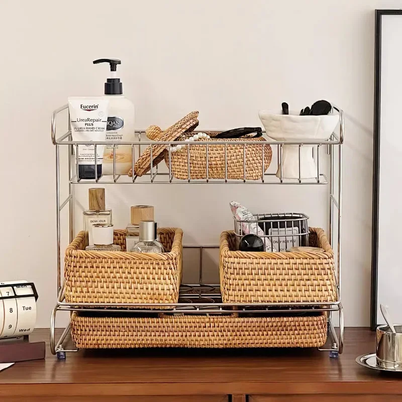 Multi-layer Skin Care Product Storage Rack Desktop Organization Light Luxury 304 Stainless Steel Storage Rack Makeup Storage