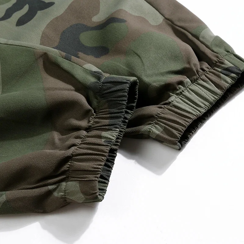 남성용 밀리터리 그린 카모플라주 작업복 바지 봄과 가을용 대형 사이즈 루즈 스포츠 타이트 핏 9인치 캐주얼 바지