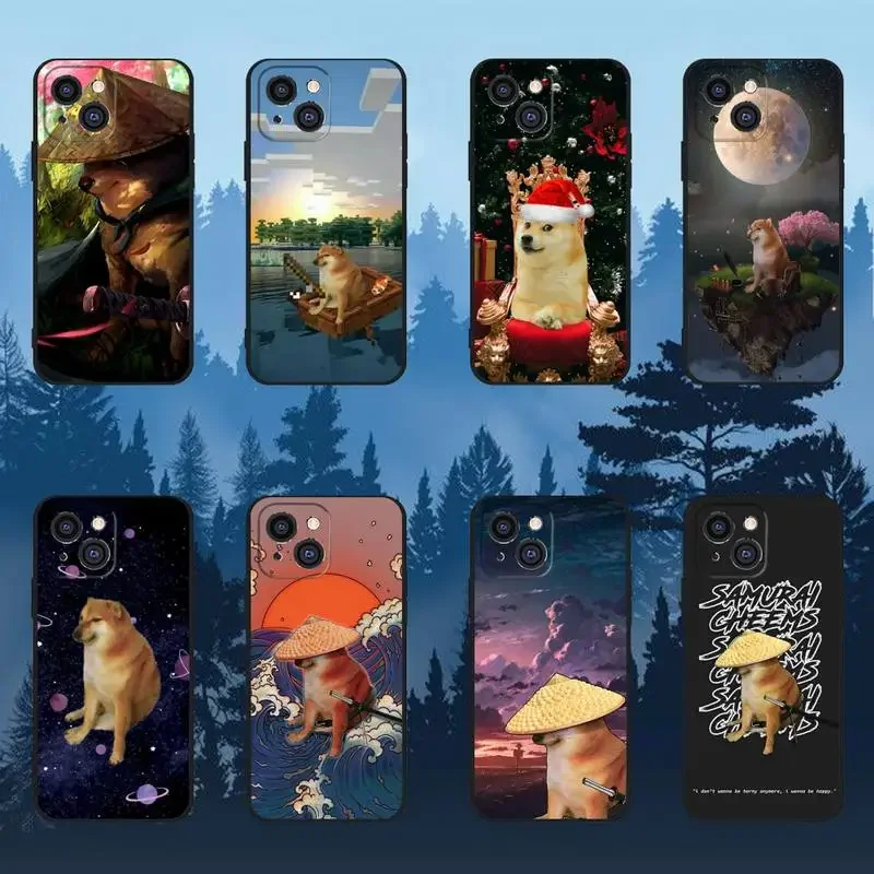 Samurai Cheems Gog Funny Meme Phone Case For iPhone 11 12 Mini 13 14 15 PRO XS MAX X XR 6 7 8 Plus Black Shell