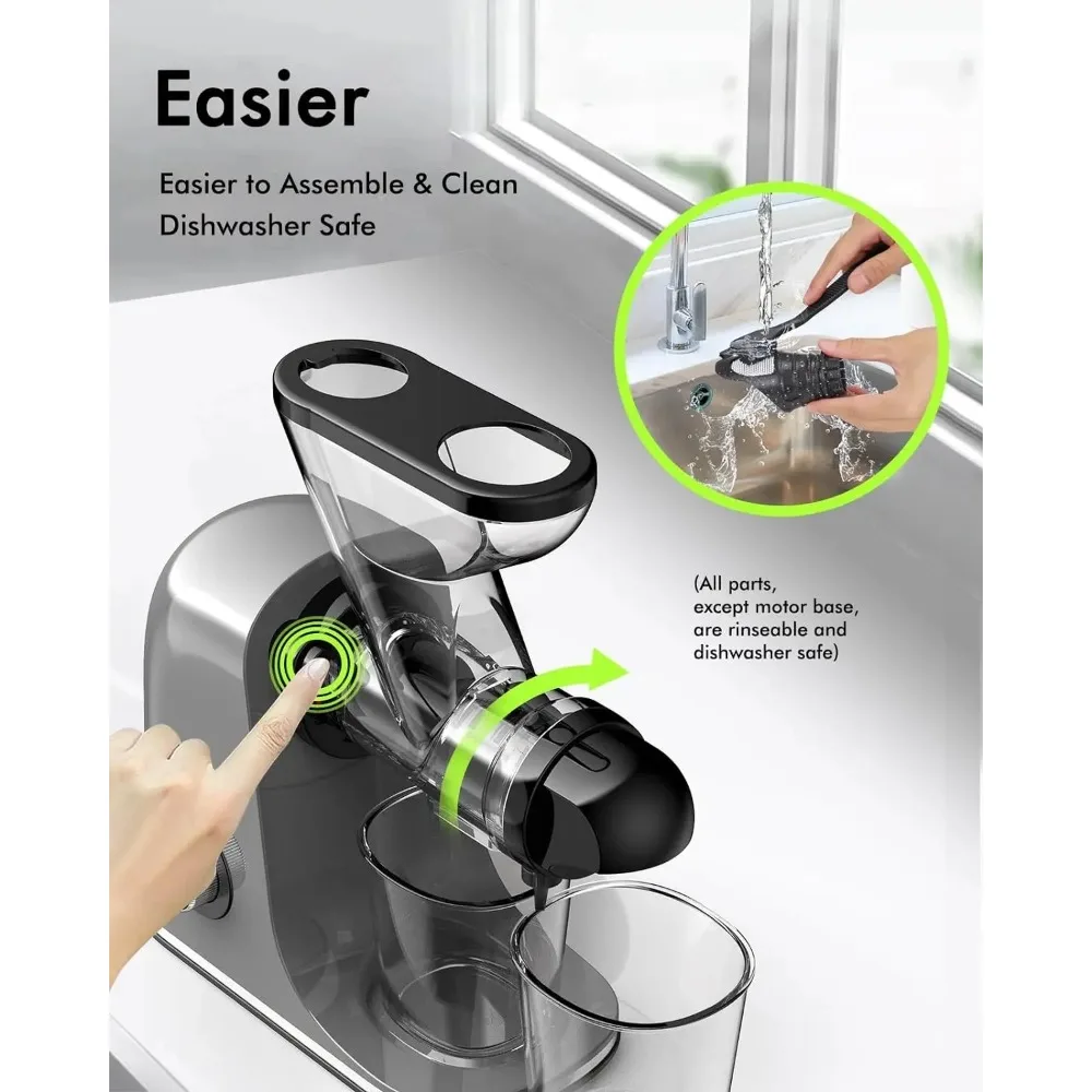 Koude Pers Juicer Machine, Compact, Stil, Gemakkelijk Schoon Te Maken Langzaam Kauwen Juicer Met Dubbele Toevoer Chute, Hoge Opbrengst Sapmaker Fo