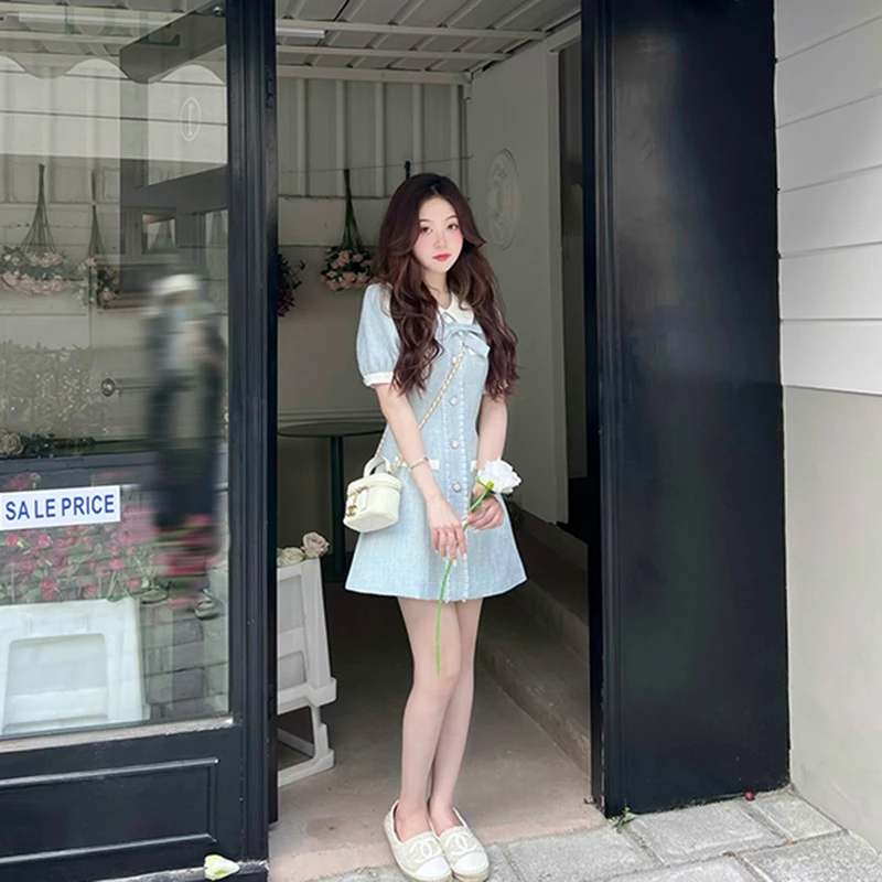 MEXZT Vintage Sweet Dress donna elegante Bow A Line Mini abiti Office Lady Summer coreano vita alta Slim Casual Chic Vestidos