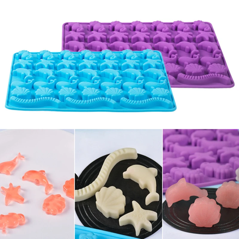 Multicavity Animal Marinho Silicone Molde De Chocolate Dolphin Candy Jelly Baking Mould Starfish Bolo Decoração Fazendo Conjunto Bandeja De Gelo