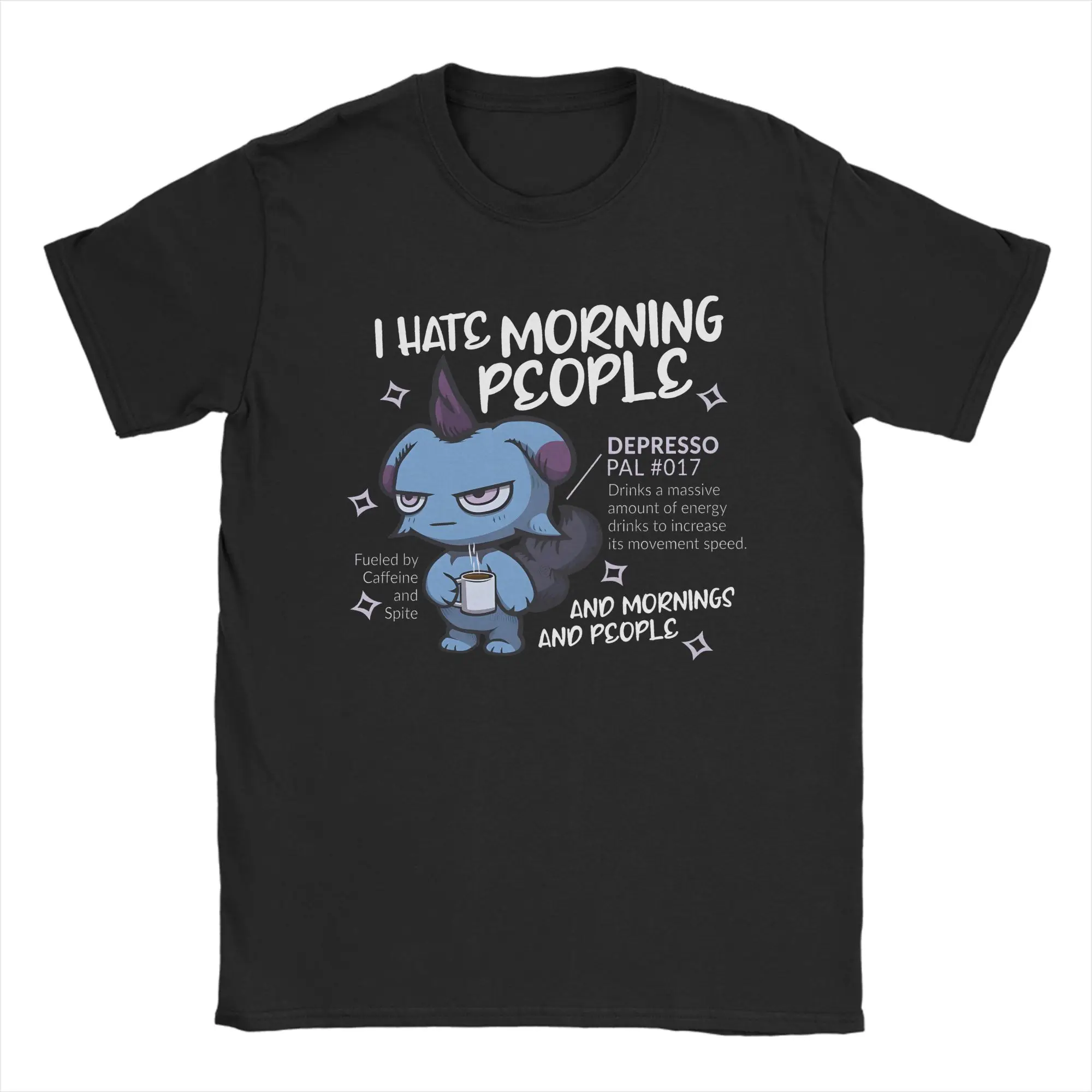 Depressos Hates Mornings from  T-Shirt Men Women  Funny Pure Cotton Tee Shirt Crew Neck Short Sleeve T Shirts Summer Tops