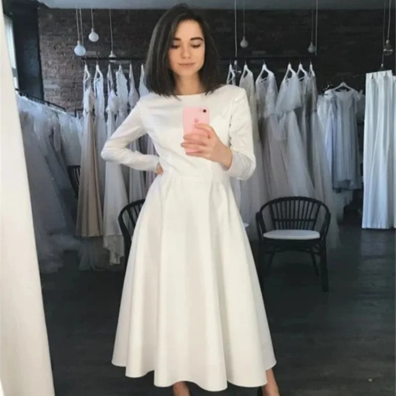 Elegant and Minimalist Formal Long Birthday Party Evening Dress Long sleeved A-line Classic Wedding Bridal Dress 2024 New