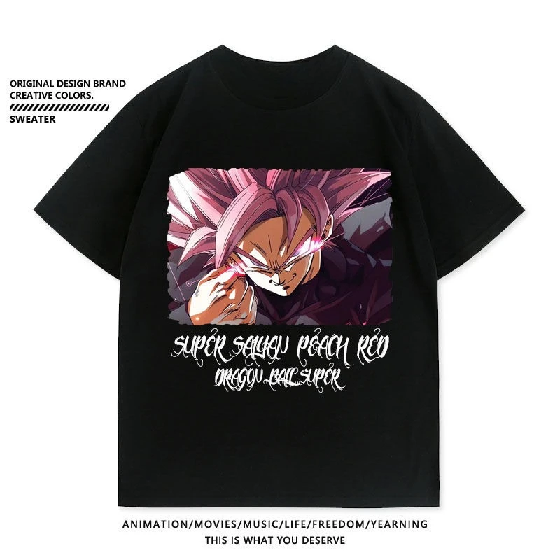 Dragon Ball Super Saiyan melocotón animación periférica verano algodón pareja camiseta hombro pantalón corto Casual manga Top hombres