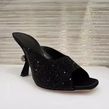 Carpaton-女性用のオープントゥハイヒールサンダル,ラインストーン装飾付きサマーシューズ,アウトドアスリッパ,結婚披露宴用,新しいコレクション