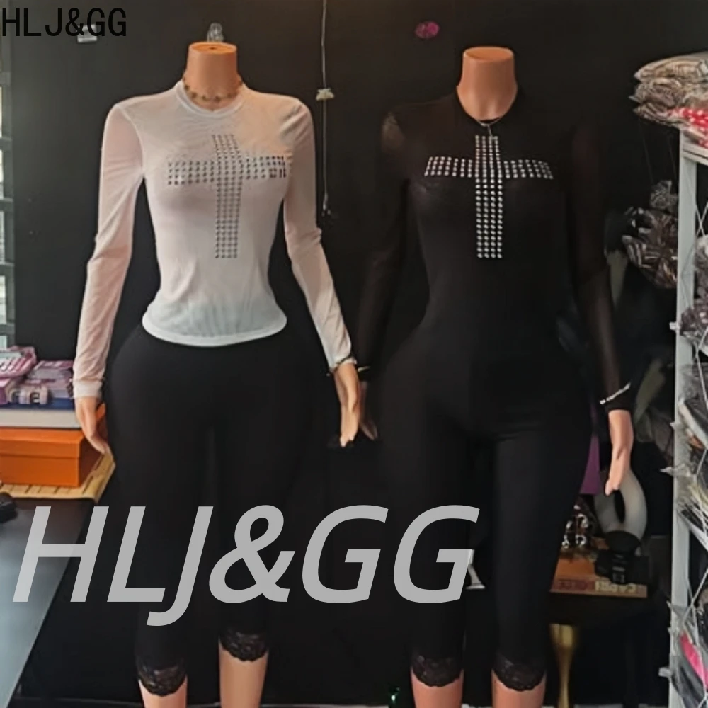 HLJ & GG موضة تريند Y2K طباعة بلايز قطعتين مجموعات المرأة الجولة الرقبة طويلة الأكمام بلوزات وسراويل ضيقة الزي الإناث الشارع الشهير