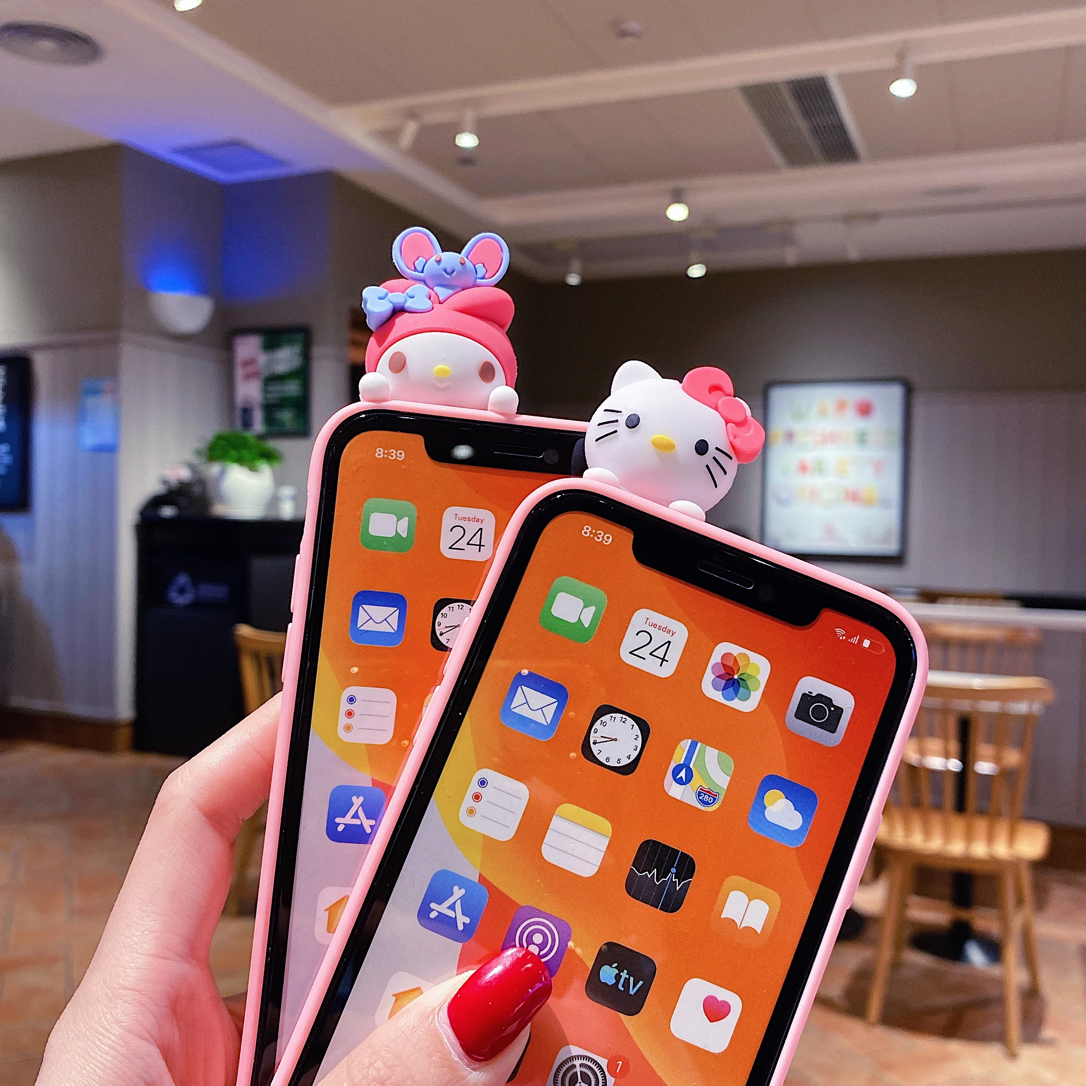 For iPhone 17 16 16e 15 14 13 12 11 Pro Max Air XR X XS Max 6 6S 7 8 Plus SE 3D Cartoon Sanrio Kitty Melody Holder Lanyard Case