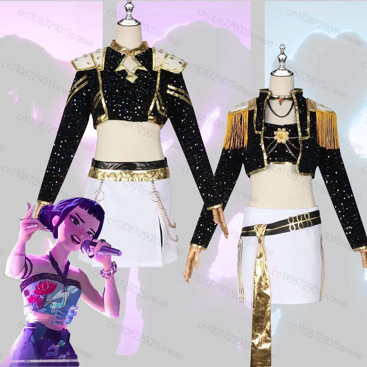 الكبار الاطفال Kpop شيطان الصيادين زوي ميرا تأثيري حلي القوطية موحدة المرحلة الملابس الأسود الذهبي مجموعة الزي للمرأة زي