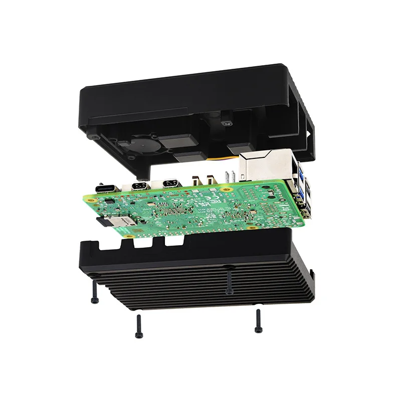 

Aluminum slotted case for Raspberry Pi 5 with built-in cooling fan and heat-pillar Type I
