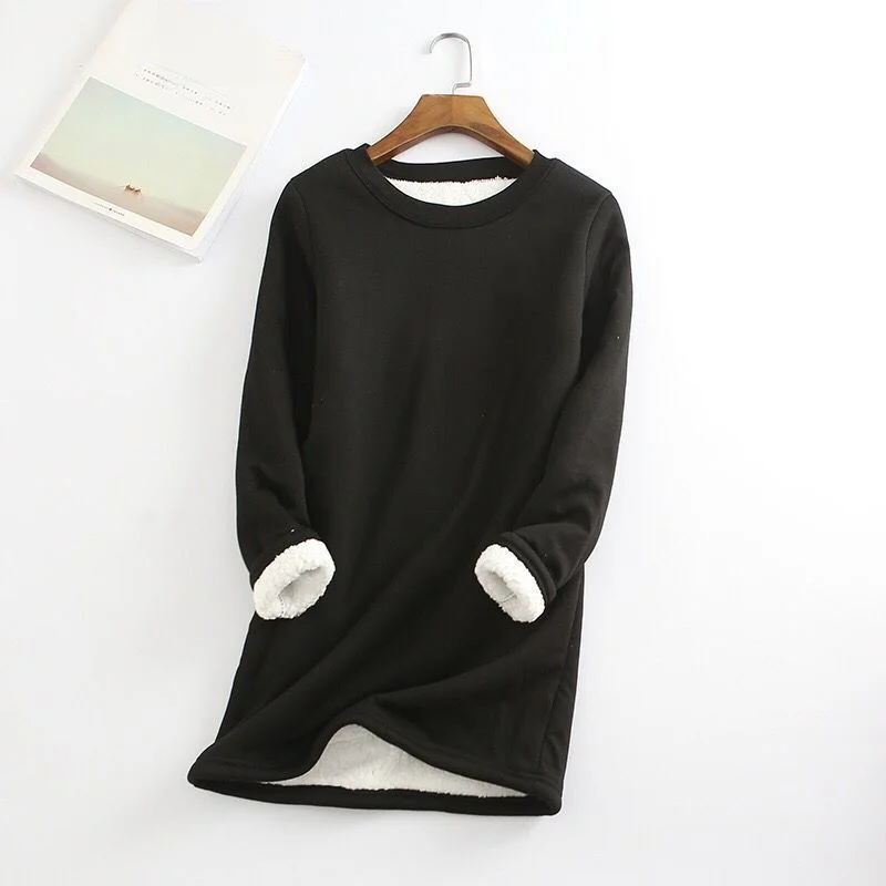 

plus Size Warm Long Sve Fce Lined Mid-Length Slim Fit T-irt Base irt for Autumn Winter Thiened Cotton Women's Top