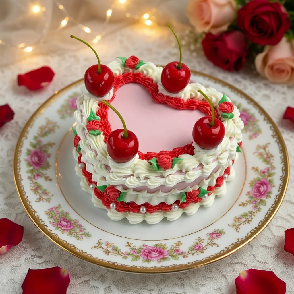 Herzförmige Kirschkuchen-Dekoration Rosa Romantische Tischdekoration für Hochzeit Geburtstag Party Heim-Dekoration Handwerk – Detail 2