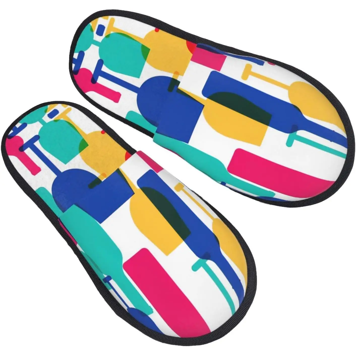 

Cocktail Glasses and Wine Bottles printing Fall Winter Fuzzy Comfy House Shoes,Portable for Hotel Travel Gifts for Women and Men