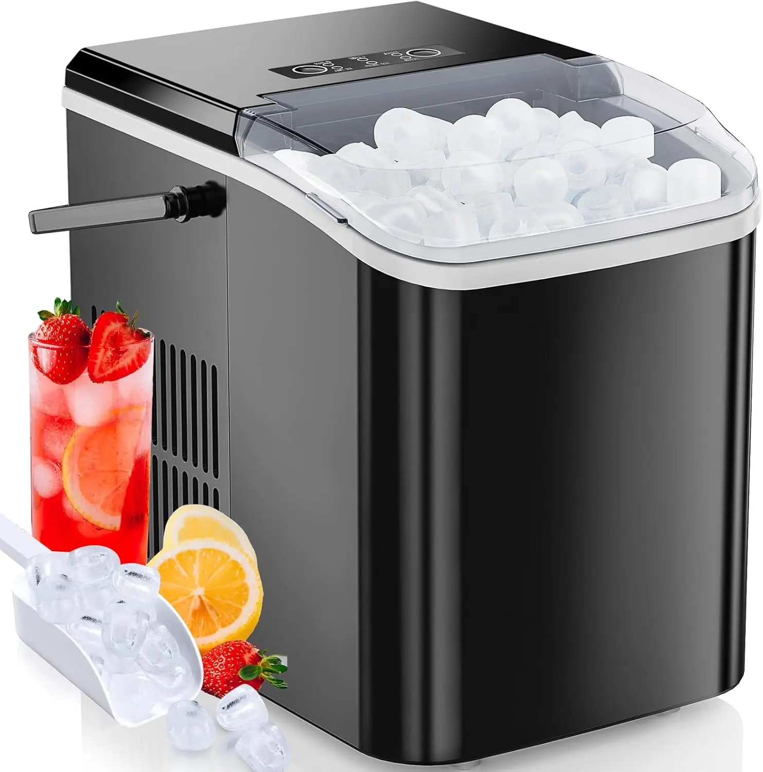 Countertop Ice Maker Machine Self-Cleaning, Fast Making 9 Ice Cubes in 6 Minutes, 26.5lbs/24Hrs, 2 Sizes Bullet Ice