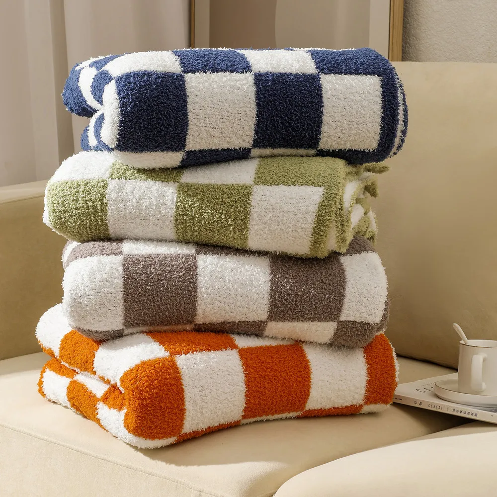 

Nordic sofa blanket plaid fleece blankets checkerboard blanket knitted air conditioner small blankets half fleece nap blankets