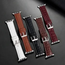 PU Leather Band for Apple Watch Strap 46mm 49mm 44mm 45mm 42mm 40mm 41mm Crocodile Pattern Bracelet IWatch Ultra 10 9 8 7 6 5 Se