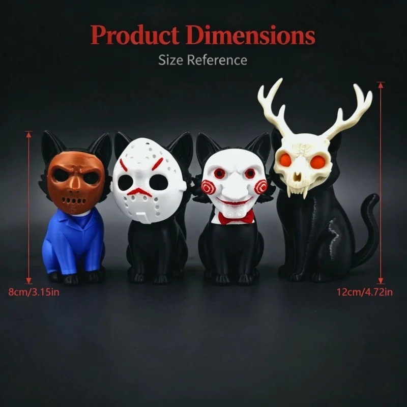 Halloween 3D Printed Spooky Black Cat Figurine Creepy Mask Gothic Desktop Statue Ornament Holiday Party Collectible Decor Gift