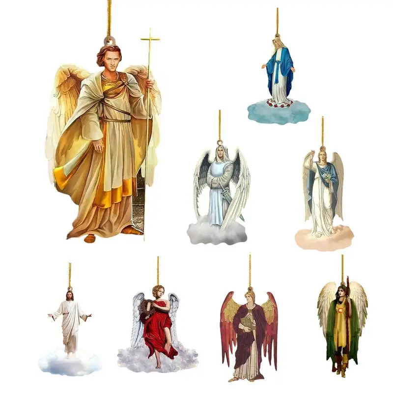 8PCS Nativity Scene Hanging Ornaments Christmas Decoration Wall Hanging Jesus Angel Easter Christ Room Home Decorations