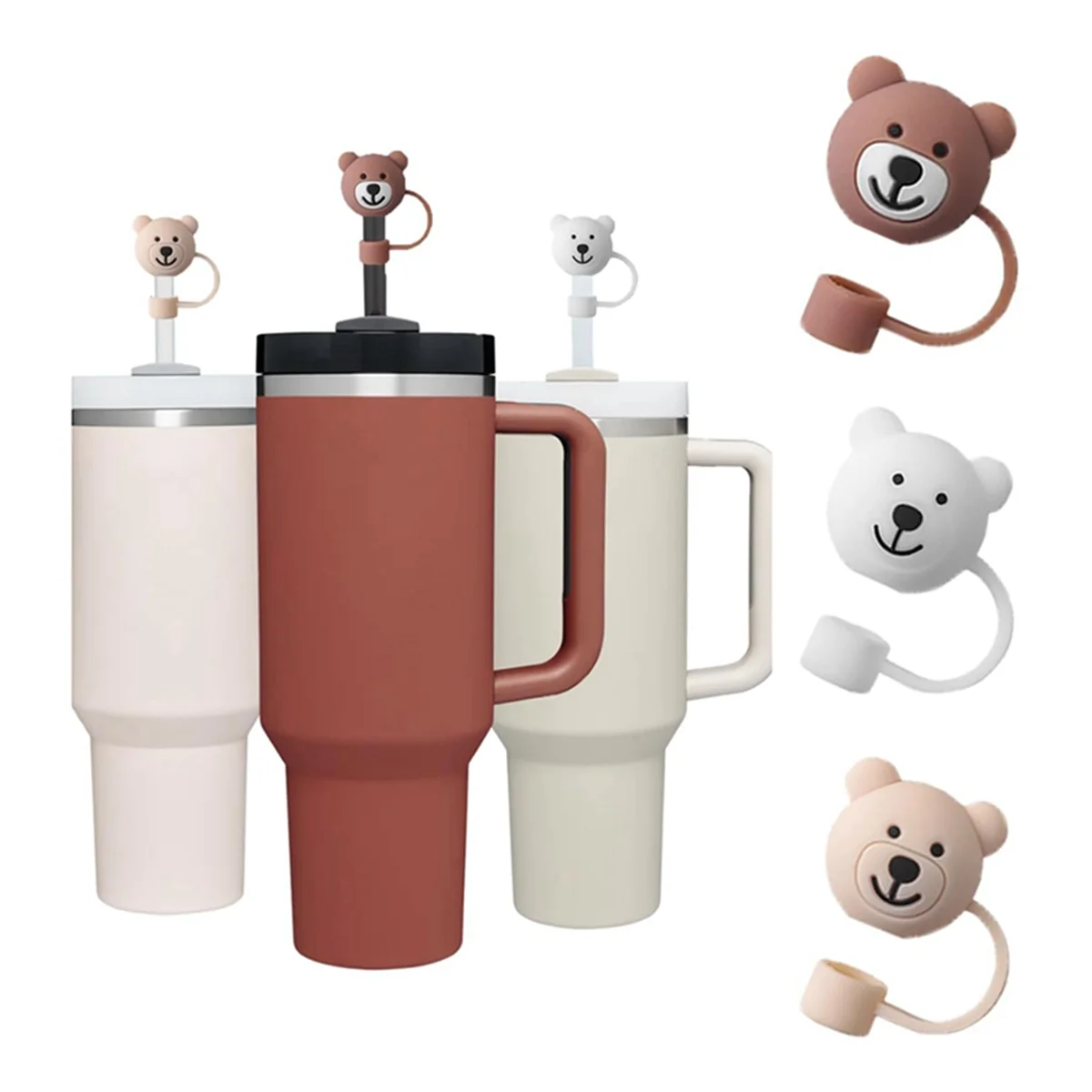 3 Pack Straw Cover for Cups,Cute Bear Straw Protector Cover Compatible for 30&40oz Silicone Straw