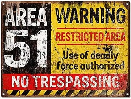 Tin Sign For Decorative Metal Sign 8 x 12 INches Area 51 No Trespassing Military Outdoor Public Street Caution Sign Coffee Bar D