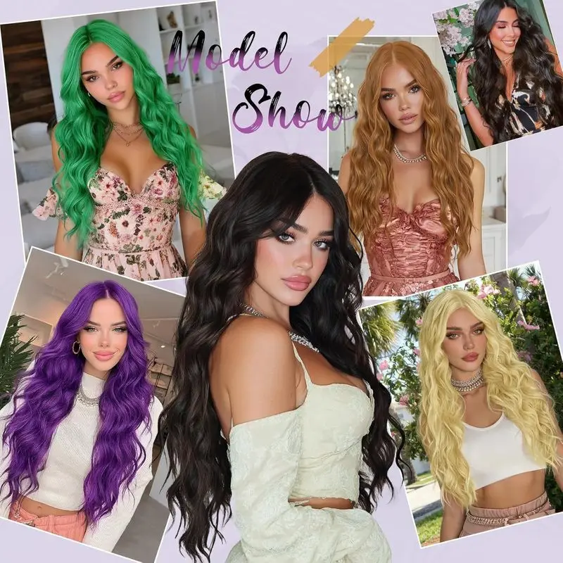 Fashionable women's wig with middle parting, water wave pattern, wool curls, European and American style, full head cover