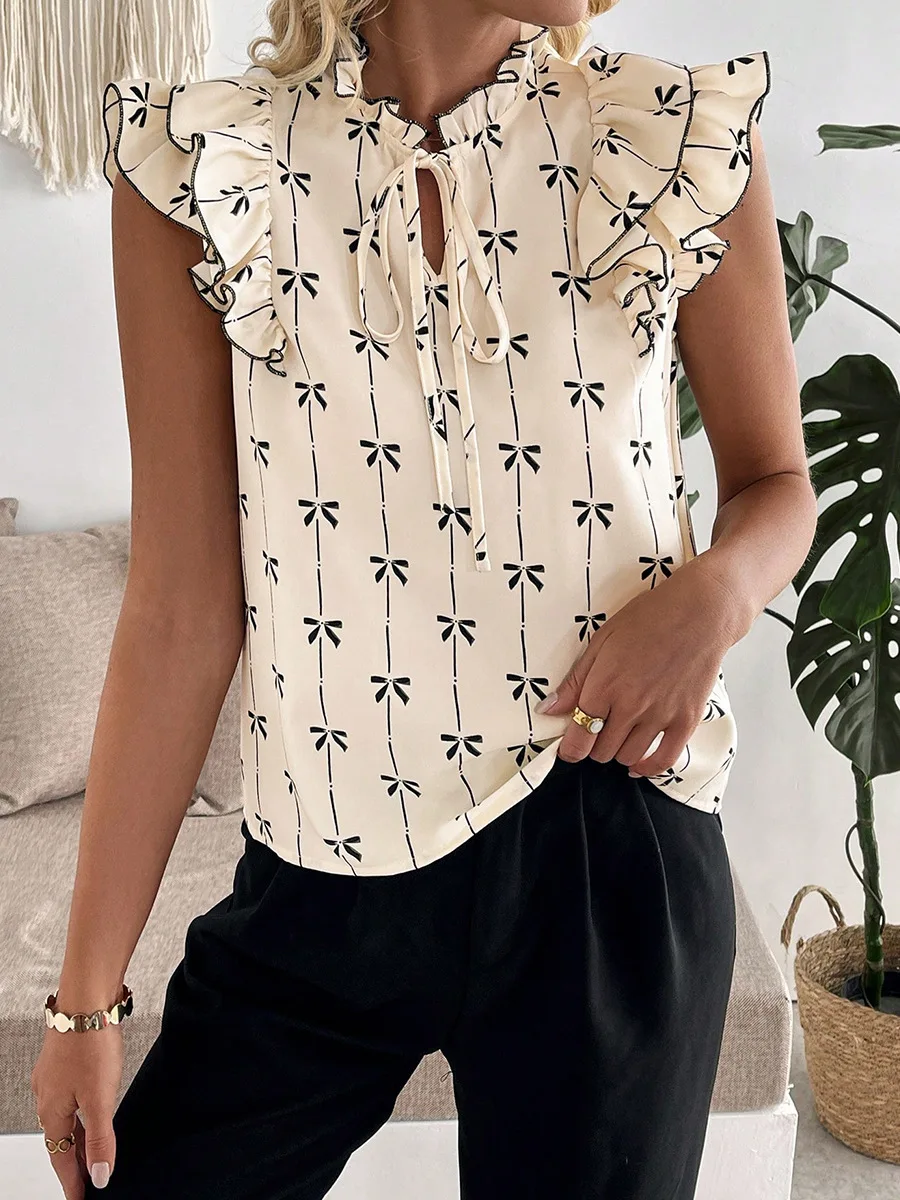 مثير 2025 الصيف لوتس ليف قميص بأكمام قصيرة مع الرباط الدانتيل طوق البلوز للنساء تي شيرت البلوز القمم