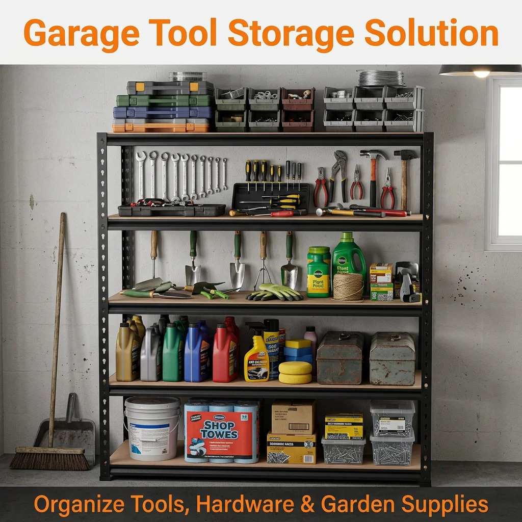 Heavy Duty 5-Tier Boltless Steel Storage Shelving, 0.5mm Thick Steel Frame, Particleboard Deck, Includes Plastic Installation Mallet, Freely Adjustable Layer Height Rack for Garage Basement Pantry Warehouse