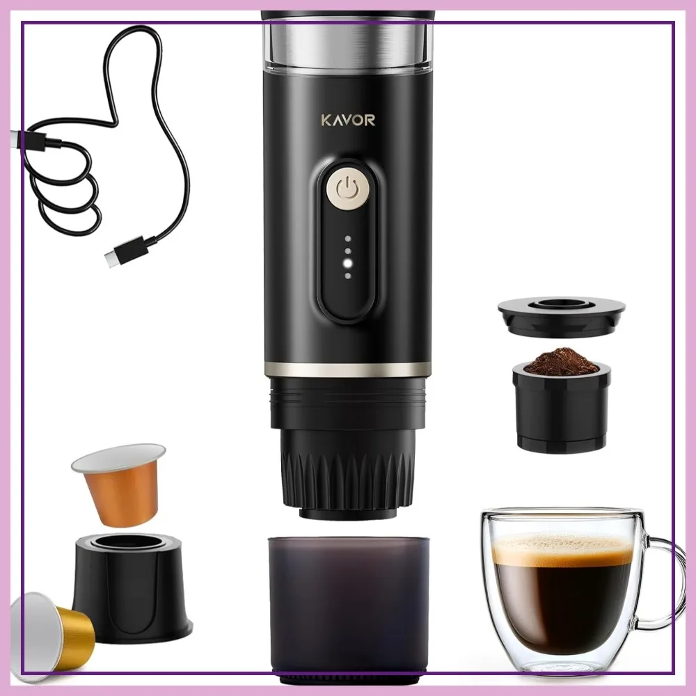 

Portable Espresso Machine 2-in-1 Travel Coffee Maker with 7800mAh Hot/Cold Brew Fast Self-Heat Camping RV Hiking Office Ground Coffee & NS Capsules