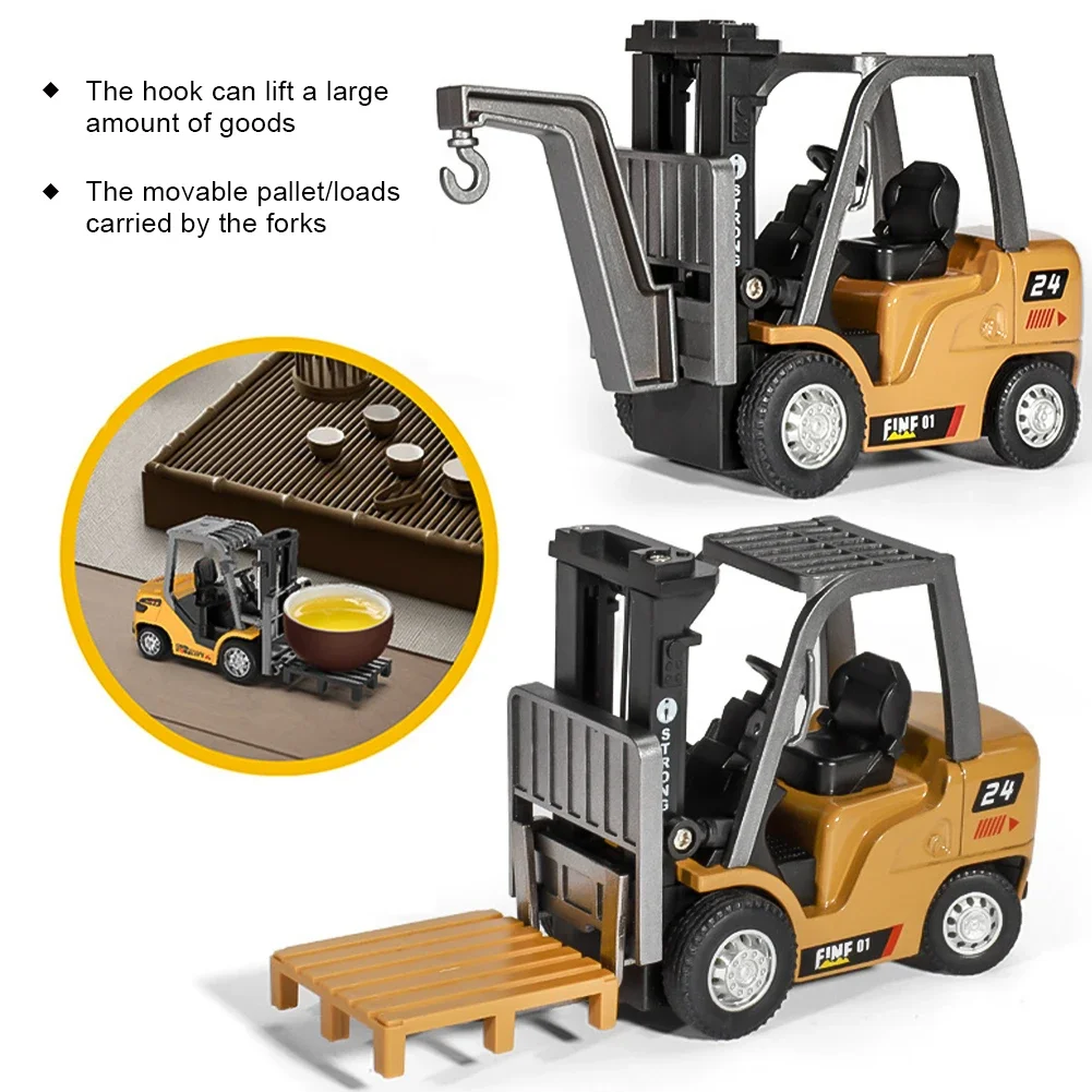 رافعة شوكية صغيرة مصنوعة من خليط معدني بنسبة كاملة 1:64 تعمل بالتحكم عن بعد سيارة هندسية كهربائية نموذج هدية للأولاد