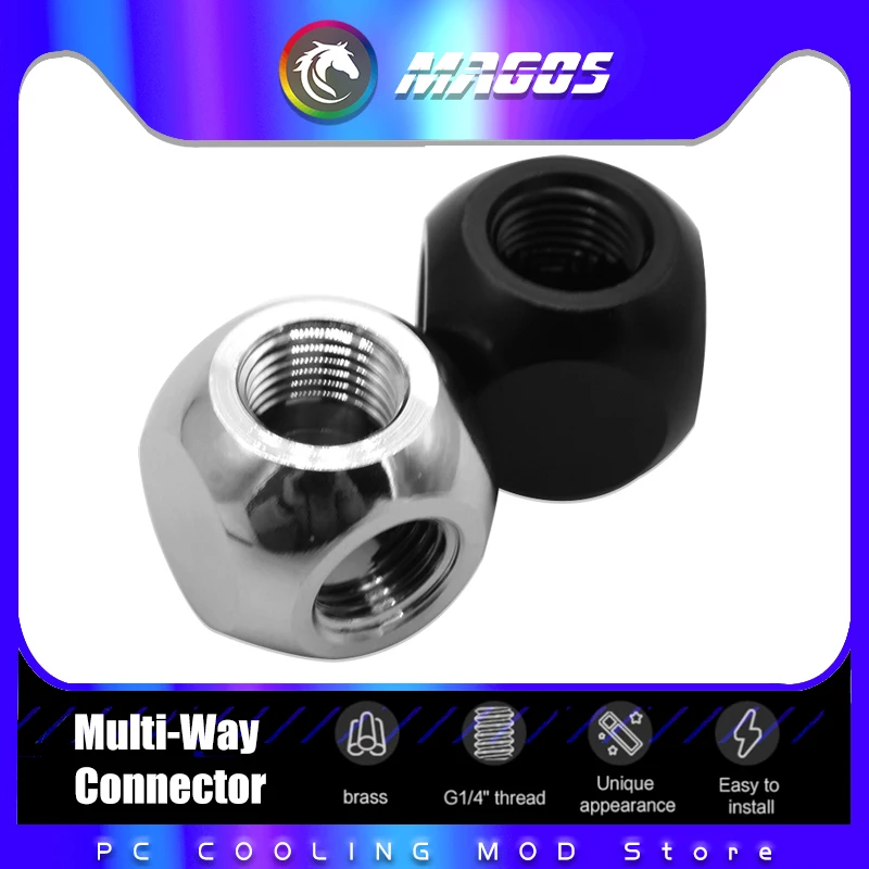 T-Splitter Ball Shape, 3F Way G1/4 X 3 Metal Connector To Compression Fitting For PC Water Cooling