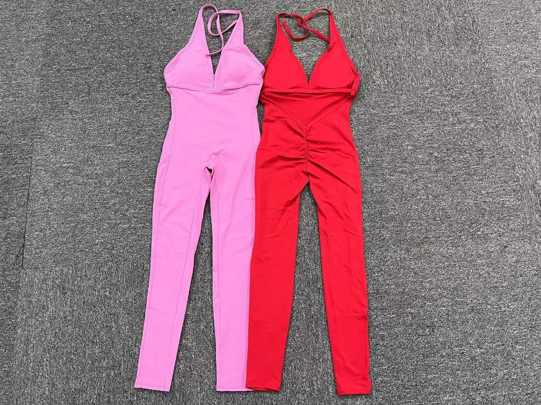 Lace-up Yoga Jumpsuits Sports Fitness Open Back Hip-lifting Training Jumpsuits Dance Dress Gym Workout Clothes Women Quick Dry