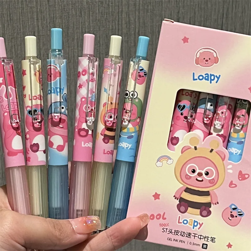 Kawaii 6 PCS PACK Gel Pen Funny Little Fatty Ruby Cartoon Style Black ST Head Quick-Drying Carbon Pen Stationery Supplies