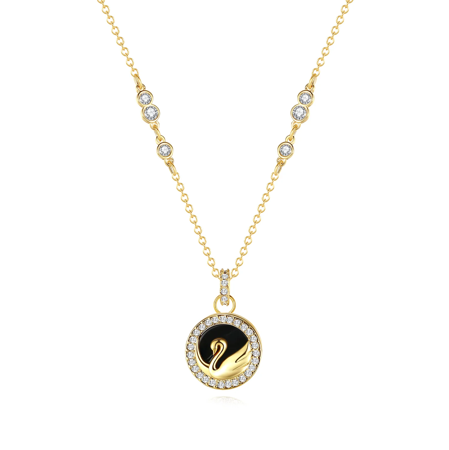 SACKART Never Fades Golden Black Shell Goose Necklace Full of Cubic Zirconia Pendants Simple Fashion Female Clavicle Luxury 2023