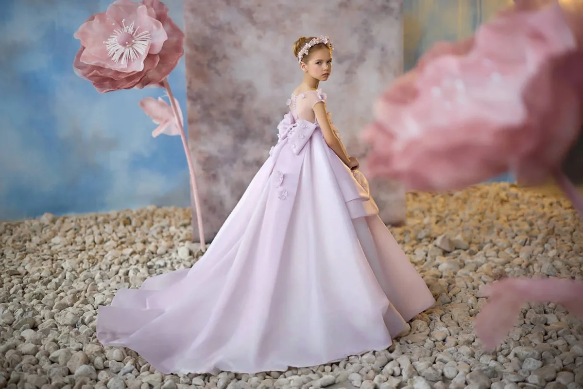 Custom JDY High 3D Floral Layered Skirt Trailing Flower Girl Dress Wedding Party Gown Birthday Pageant Dress فساتين اطفال