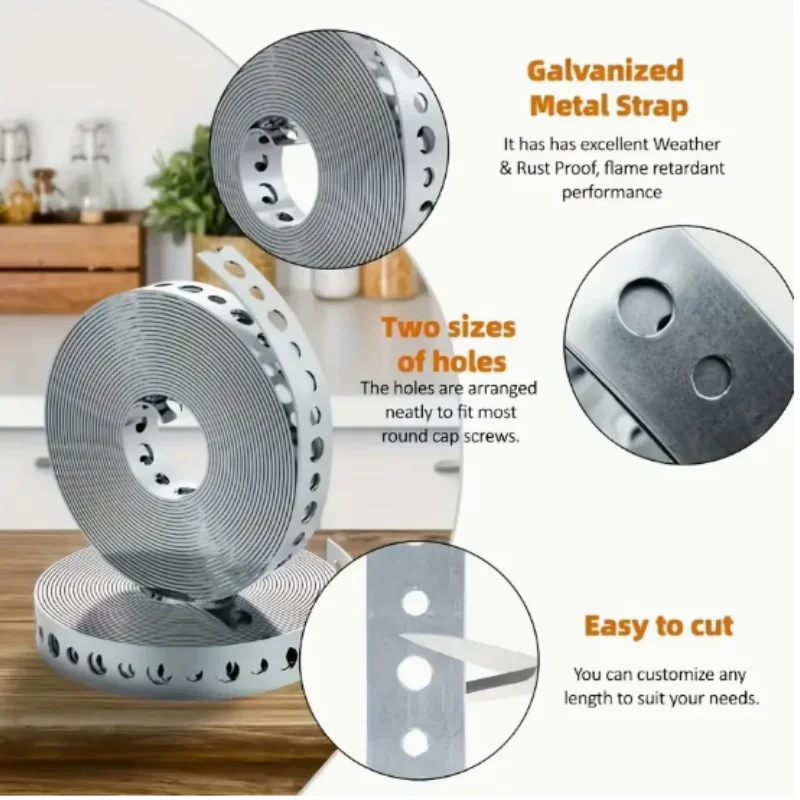1 roll  Perforated metal strip for pipe support fixed galvanized steel tape sheet metal work Pre-Punched Multi-Slot Metal Tape