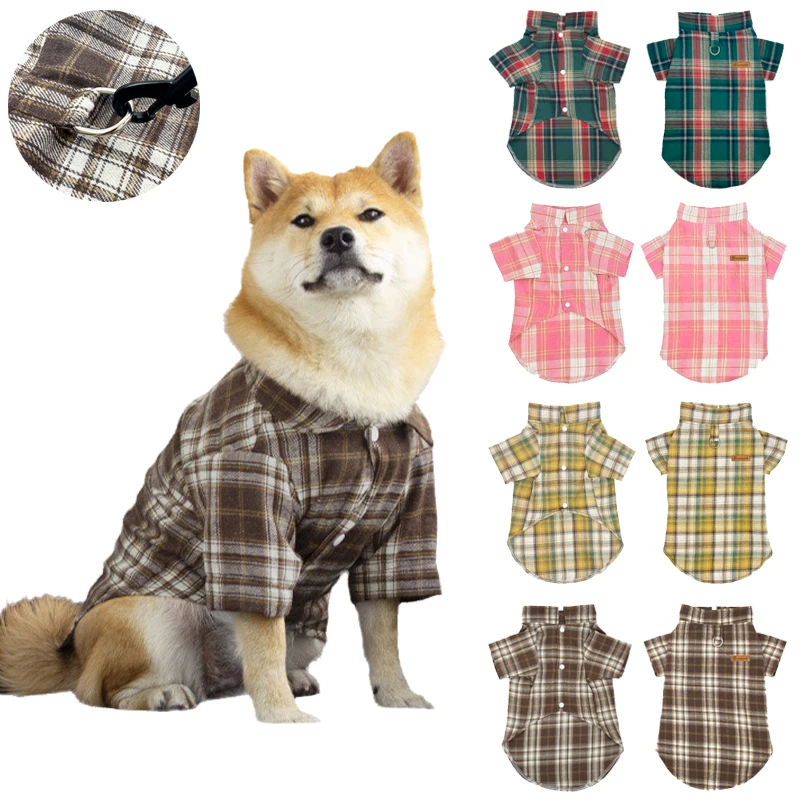 British Style Cat Dog Shirt Spring Summer Pet Clothes with D-ring for Small Dogs Cats Shiba Inu Corgi Puppy Clothing Outfits