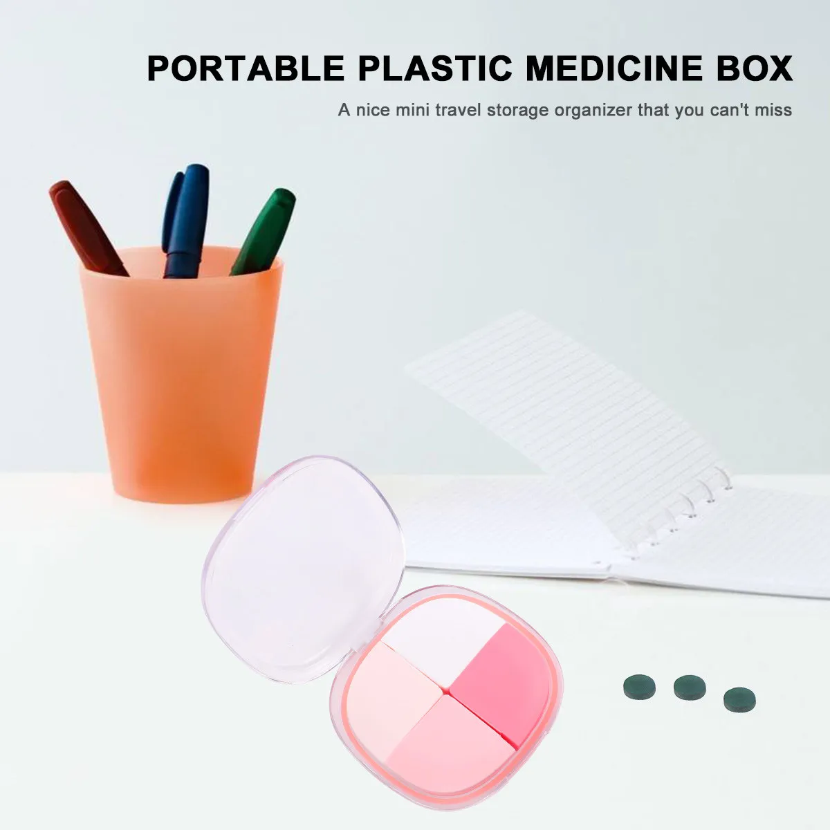 Lightweight 4-Section Pill Box Plastic Medicine Storage Case Portable Travel Organizer for Pills Vitamins Rings Ear Studs Daily