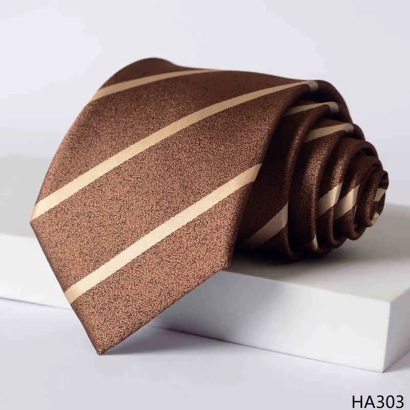 高品質英国コーヒー縞模様ネクタイ男性のフォーマルな服装ビジネス宴会シャツアクセサリー-8-センチ幅手作り結び目ネクタイ