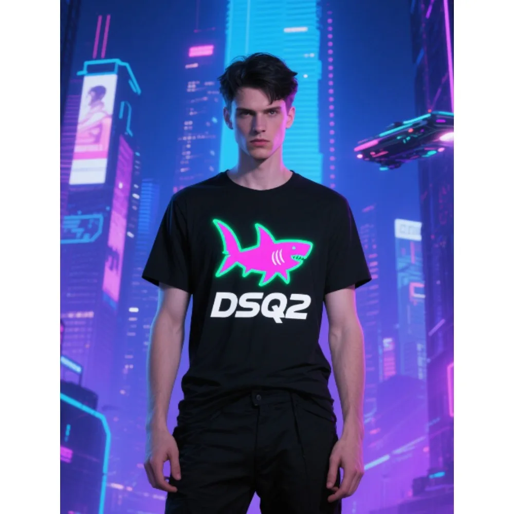 

Трендовая модная брендовая футболка DSQ2 с принтом для мужчин и женщин, такая же удобная свободная футболка с короткими рукавами, впитывающая пот