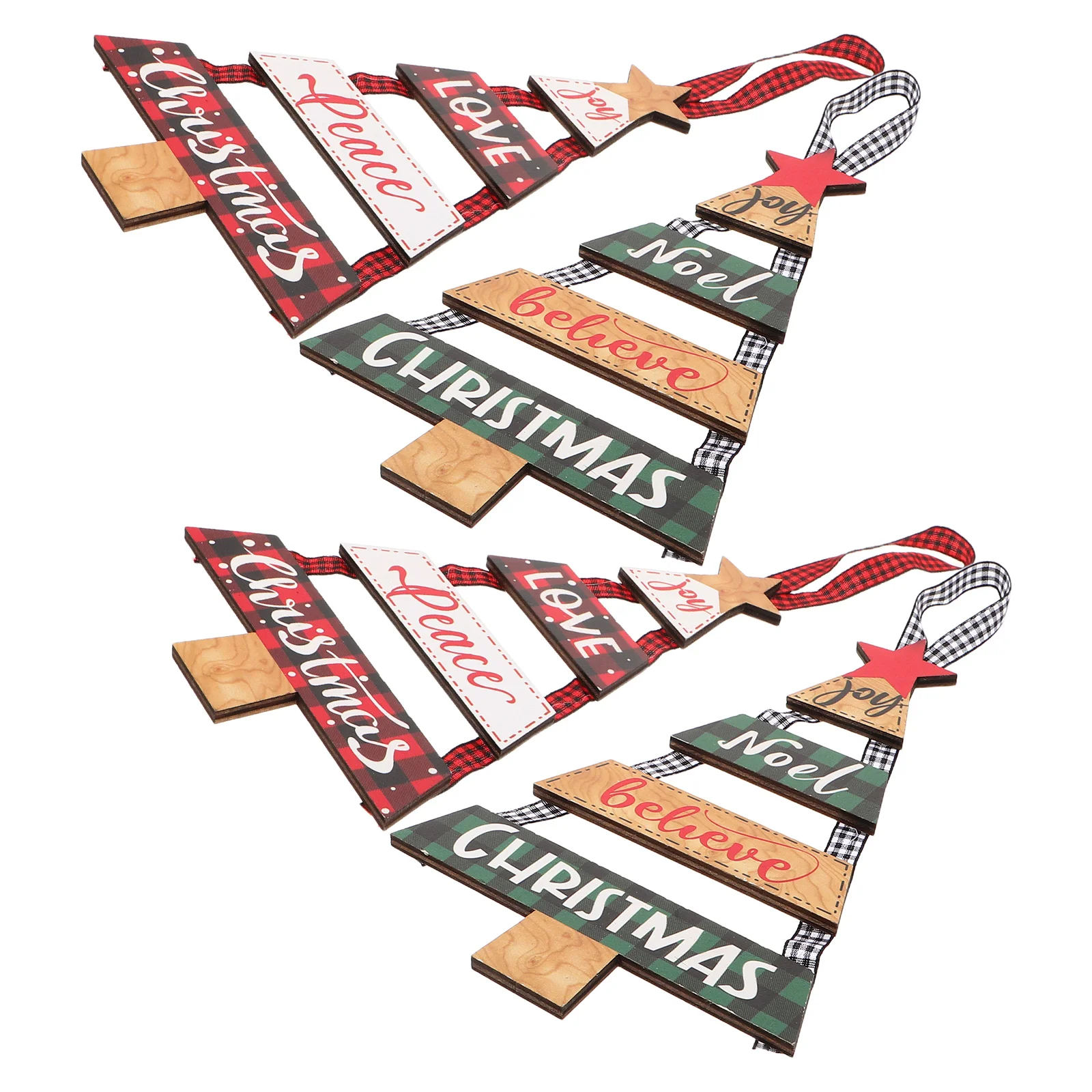 

4Pcs Farmhouse Wooden Christmas Tree .86x5.11x0.31in Rustic Holiday Wall Hanging Christmas Door Plaque Front Porch