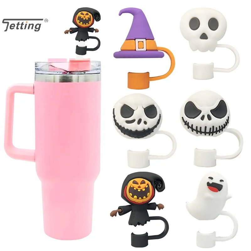 Creative Skull Ghost Straw Cap Cartoon Halloween Trick-Or-Treating Series Silicone Safety Soft Dust Proof Straw Cap Party Gift