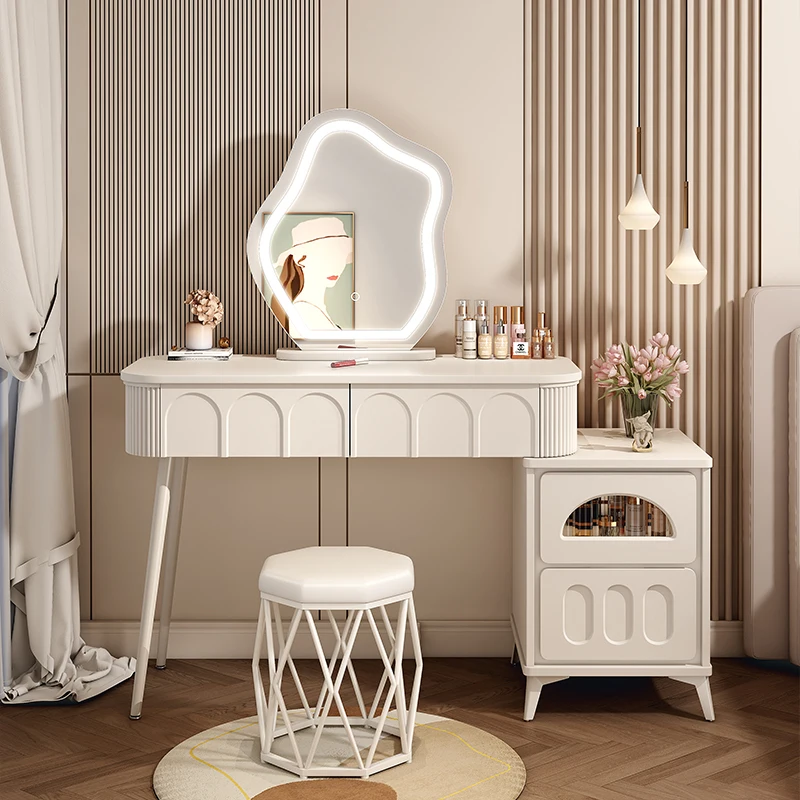 

Modern Storage Dresser Bedroom Desings Minimal Luxury Mirror Dressing Table Drawer Stool Women Schminktisch Dresser Furniture