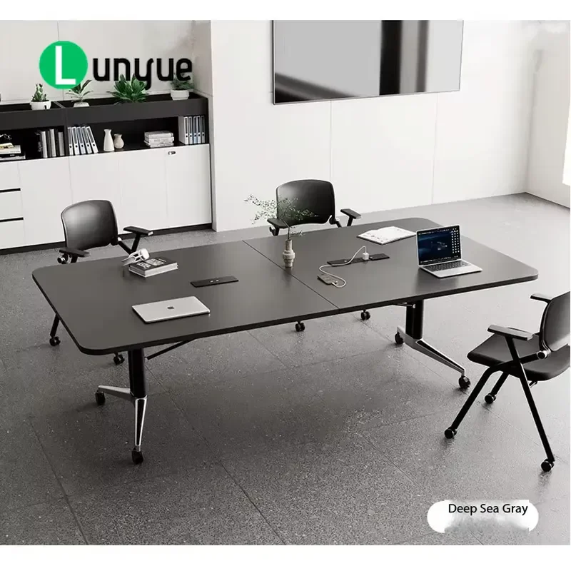 Multifunctional Folding Conference Table Movable Connectable 1.8m Desk for Meeting Room Training Office with Chairs Space