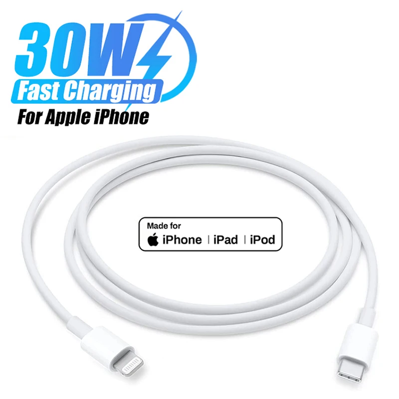 For Apple Original 30W Fast Charging Cable For iPhone 14 13 12 11 15 16 Pro Max X XS XR 8Plus USB Type C Lightnings Charge Cable