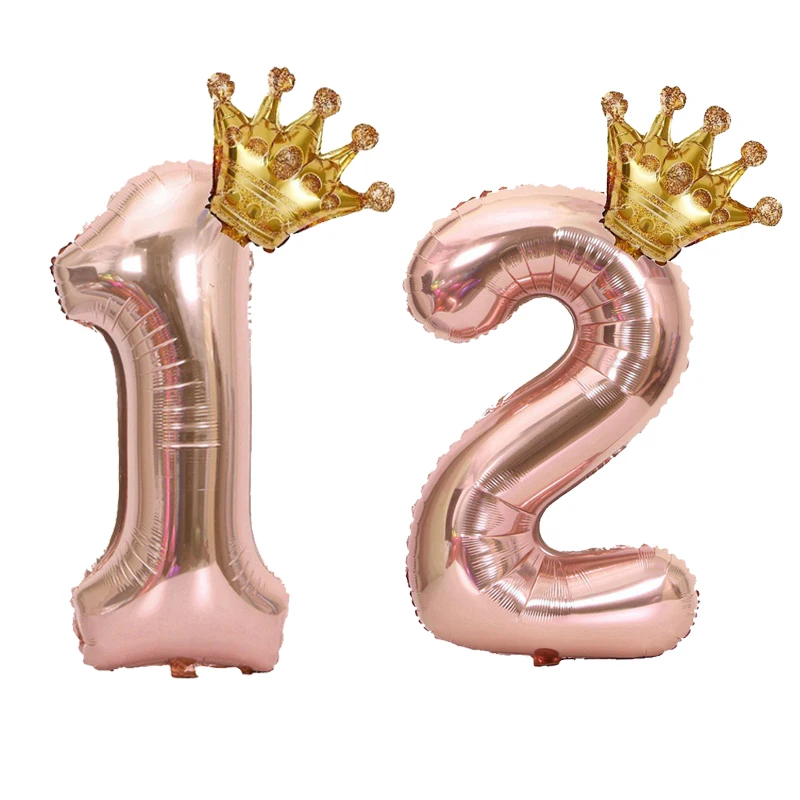 1 STÜCK 32 Zoll Roségold Krone Digitale Zahlenfolienballons Prinzessin Geburtstag Dekoration Party Hochzeit Weihnachten Zahlenballon Anniv