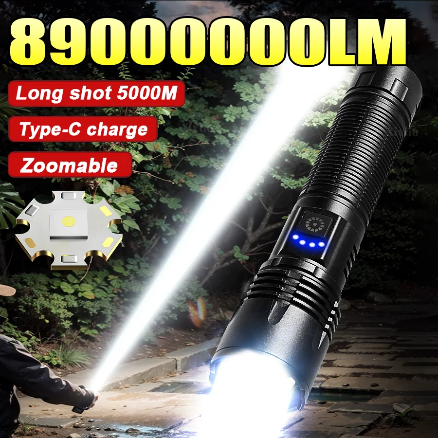 2026 NEW Ultra Bright LED Flashlight 89000000LM Strong Light Tactical Torch Rechargeable Portable Lamp Outdoor Camping Lantern
