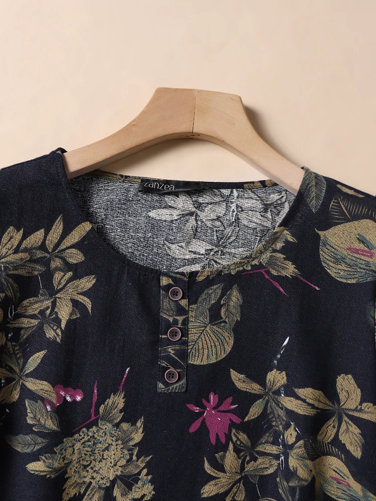 ZANZEA 2023 Sommer Frauen Baumwolle Hemd Fashion Floral Bedruckte Tops Kaftan Chemise Kurzarm Blusen Kausalen Oansatz Tunika Blusas