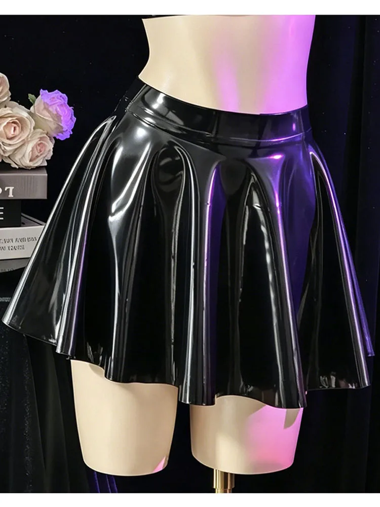 S M Latex A-line Pleated Skirt Micro Mini Short Skirts High Elastic Miniskirt Faldas Cortas Saias Gonna Jupe Sexy Clubwear Tutu