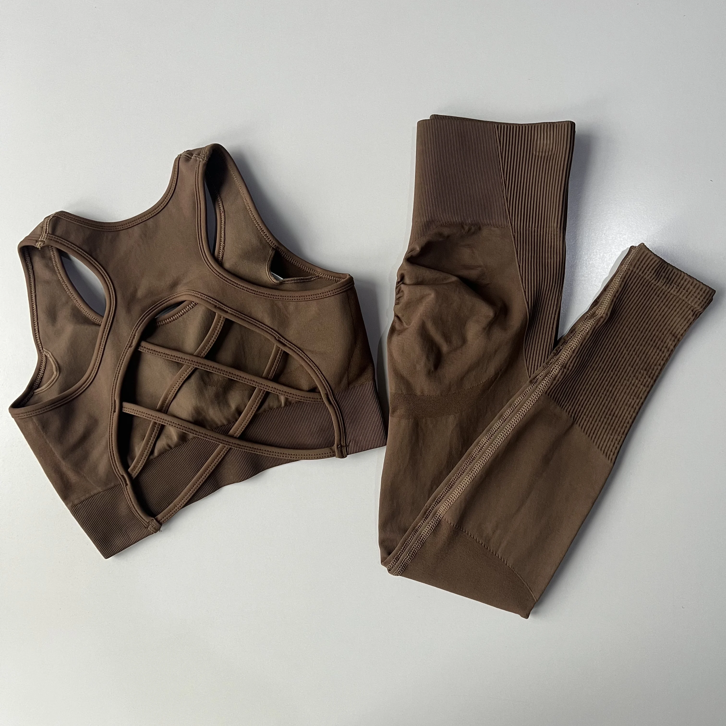 Stoßfeste Sport-BHs Leggings Professioneller Fitness-Schönheits-Rücken-BH Schnelltrocknender Laufanzug mit hoher Taille Zweiteiliges Yoga-Set – Detail 3